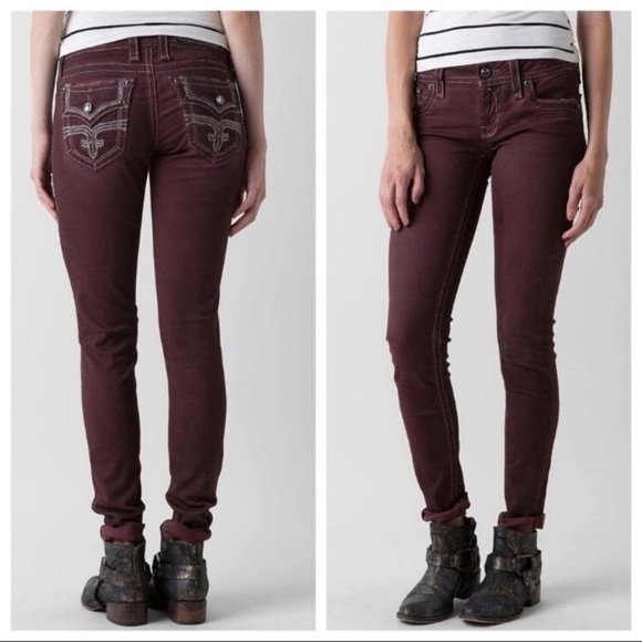 Rock Revival Liz Maroon Crystal Embellished Skinny Jeans size 25 - Picture 2 of 8